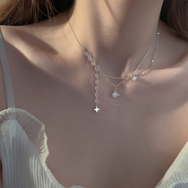 s925 sterling silver flash diamond six-star necklace simple temperament design sense niche ins sweater chain choker female tide
