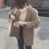 2021 Spring and Autumn New Korean Lazy Wind Loose Wool Ye Herringbone Thick Blade Thick Small Suit Female