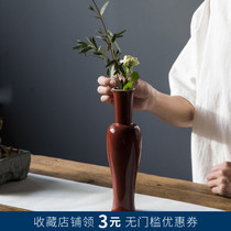  Chinese imitation Song Dynasty red ceramic vase Ancient style Zen flower vase Japanese creative flower arrangement Retro living room flower arrangement ornaments