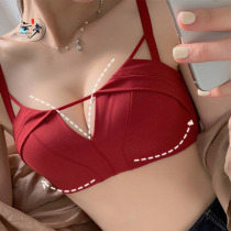 Net reddish book Year Red Bra Hood Suit Underwear women No steel ring to gather small breasts for big wedding thinness