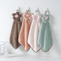 Hand towel can be hung coral velvet absorbent flower kitchen bathroom cleaning towel does not lose hair sunflower towel