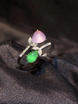 Natural Burmese jadeite jade ring female model violet Yang green emperor green water drop ice seed 18k inlaid dual-use models