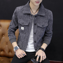 Korean version of the trendy lapel top handsome mens 2021 spring and autumn slim jacket mens denim jacket corduroy casual