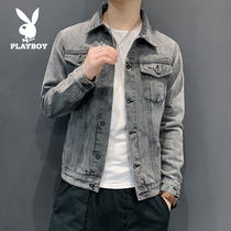 Playboy autumn denim jacket mens loose hole casual Korean version trend mens slim jacket denim jacket