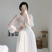 Europe station 2021 spring and summer new fashion small fragrance air quality fairy long dress Forest department super fairy sexy lace dress