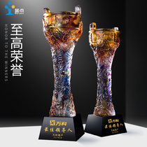 Honor] Ancient glass trophy Crystal personality custom custom medal lettering Medal competition award memorial