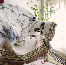 Flower Bird Line Blanket Decoration Blanket Single Deck Chair Sofa Cover Sofa Blanket Towel Cover Blanket Pure Cotton Thread Fabric American Countryside