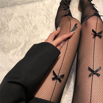 H home dark bow girl elastic leg stockings women thin sexy see-through mesh fried street black silk pantyhose