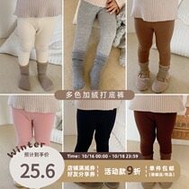 Young girl leggings 2021 new winter baby plus velvet outside wearing foreign style childrens clothing thick pants