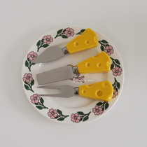 ES) Ceramic Cheeses Styling Fruit Fork Mini Butter Bull Oil Knife Cheese Knife Sweet Knife Fork Rag Knife