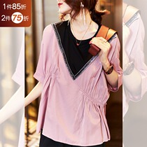 Plain wood stitching short-sleeved t-shirt womens European station 2021 new European doll shirt top summer loose womens fashion trend