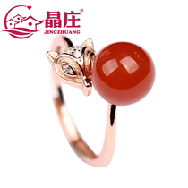 Gift certificate natural southern red agate Fox ring s925 silver plating 18K rose gold ring live mouth jewelry