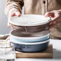 ins ceramic tableware Nordic household Big Soup Bowl ramen bowl creative ingot bowl deep plate large soup spoon large fish plate
