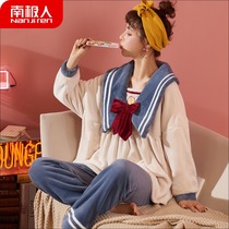South Pole Coral Suede Pyjamas Woman Autumn Winter Thickened Garnter Cute Princess Wind Flannel Spring Autumn Warm Home Clothing