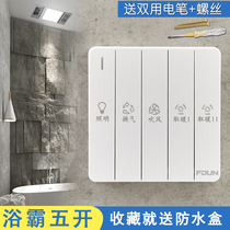 Waterproof bath bully switch five-open 86 type universal air heating five-in-one 16A high-power bathroom five-open switch