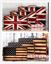 Retro national flag suitcase wooden box props box antique suitcase old decoration decoration window display