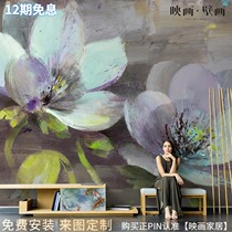 Abstract Blue Flowers Meritocratic Floral Oil Painting Living Room TV Background Wall Paper Seamless Sofa Bedroom Wallpaper Wall Canvas