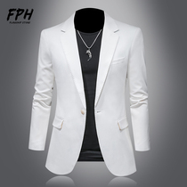 European Station White Mens Jacket Casual Single West Suit Spring Autumn Big Code Blouse Han Edition Sashimi Street Trend Yuppie Handsome