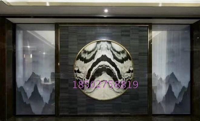 Custom hotel office high-grade partition entrance screen glue clip silk splashing ink tempered art glass black and white