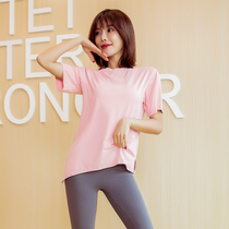 Spring Summer Girls Fitness Running Yoga T-Shirt Breathable Speed Dry Minimun Round Collar Fashion Sexy Easy Version Open Fork