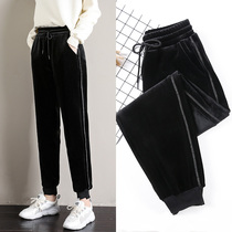 European and American winter velvet sweatpants womens thick gold velvet casual loose Korean version wear double-sided velvet Harlan pants