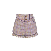 LE FAME lafem spring autumn beaded high waist tweed check shorts