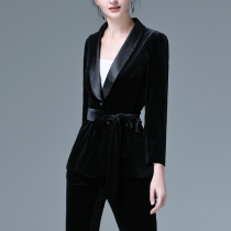 Gold velvet suit suit womens fashion 2021 new high-end professional slim casual green fruit collar small suit jacket