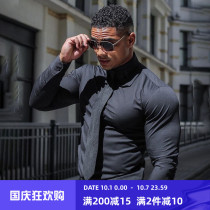 MSCT fitness Tide brand sports long sleeve shirt male brother high elastic muscle slim business casual shirt