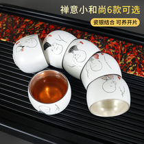 Gu Sheng kiln 999 gilt silver tea cup sterling silver six degrees fixed kiln tea inlaid silver hand-painted high-grade tea set custom tea cup