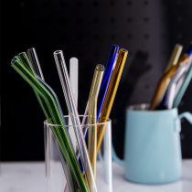 Color glass straw high boron silicon transparent glass tube heat-resistant creative lip color juice straw transparent straw