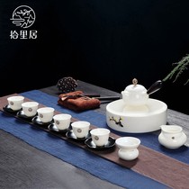 Shiliju ceramic cover bowl Tea pot Jingdezhen set Household sheep fat jade white porcelain tea set plate Kung Fu tea set