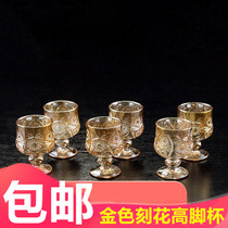 Household creative white wine glass gold high foot engraved flower one or two small wine glasses Glass set 50ml spirits wine glasses