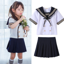 Japanese Sailor Suit Childrens Summer Student Dress Class Uniform JK Suit Kansai Bracket Three Pleated Skirt Academy Style Set