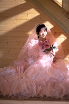 Qinghe hovintage new mesh Hong Kong version mid-waist Hong Kong style wooden ear wedding dress pink Showa style retro