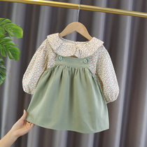 Female baby spring dress new floral dress Super foreign 3 years old half princess skirt girl dress 1 set