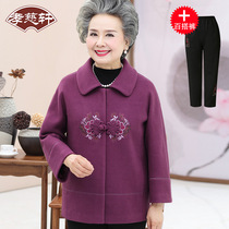 Middle-aged and elderly spring womens woolen coat grandmother Tang suit coat wife old mans clothes mother foreign clothes mother