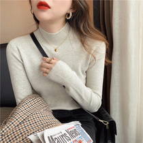 Semi-high collar knit undershirt woman autumn winter 2021 new 100 hitch gentle wind sweaters inner lap lady blouses