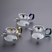 Heat-resistant bubble teapot full glass tea set thickened glass teapot with filter cooking Teapot side handleb small flower teapot
