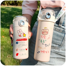 Bullet cover direct drinking thermos cup girl heart ins childrens cup Cute simple primary school student messenger portable water cup female