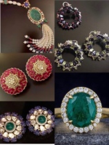 India International Color Treasure Red Blue Treasure Emerald Tansan Opal Retro Earrings Necklace Ring Live