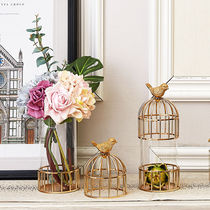 European home living room TV cabinet Model room vase decoration Metal birdcage creative vase soft decoration