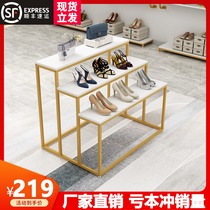Clothing store display stand floor-to-ceiling shoes and bags are placed in the middle of the middle and low display platform the island ladder shelf the water table