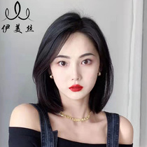 Wig shorter-haired female medium-haired fashion clavicle hair All-true natural medium-wave wave waves Real human hair full set