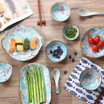 Day Style Jade Orchid Ceramic Cutlery Glaze Lower Color Home Vegetable Dish Fish Pan Square Pan Bowl rice bowls Bowl Creative Sushi Pan