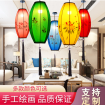 Chinese olive lantern fabric chandelier hot pot restaurant hotel teahouse aisle classical long hand-painted special-shaped lantern