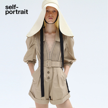 self-portrait New Beige V-Neck Bubble Sleeve High Waist Jumpsuit Shorts