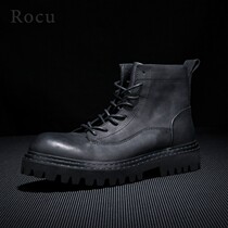 Rocu genuine leather male boots Inlenty wind winter plus suede warm Martin boots mens high help boots male locomotive boots 100 hitch