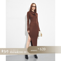 Z boss two wear design RO wool weaselloo dress pile collar high-slingshot and down swing imported wool one-piece dress woman
