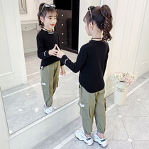 Girls  base shirt 2021 spring and autumn new childrens t-shirt net red Western style casual middle and large childrens wild black long-sleeved T-shirt