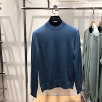 Wick Family Counter Mens Long Sleeve Knit Shirt Crew Neck Slim Slim Pure Wool sweater Blue Versatile Sweater Men X